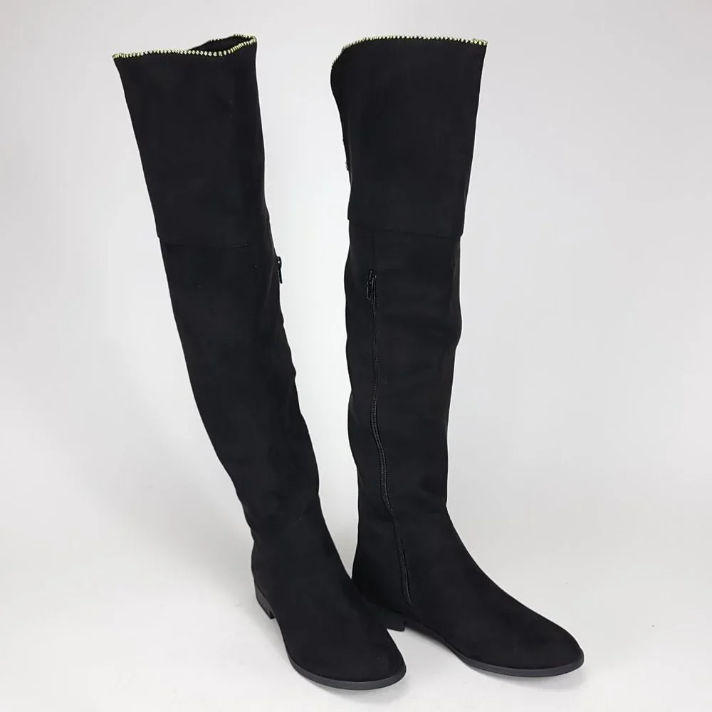XOXO‎ Tristen Black Faux Suede Over The Knee Beaded Trim Flat Boots Women 7.5M